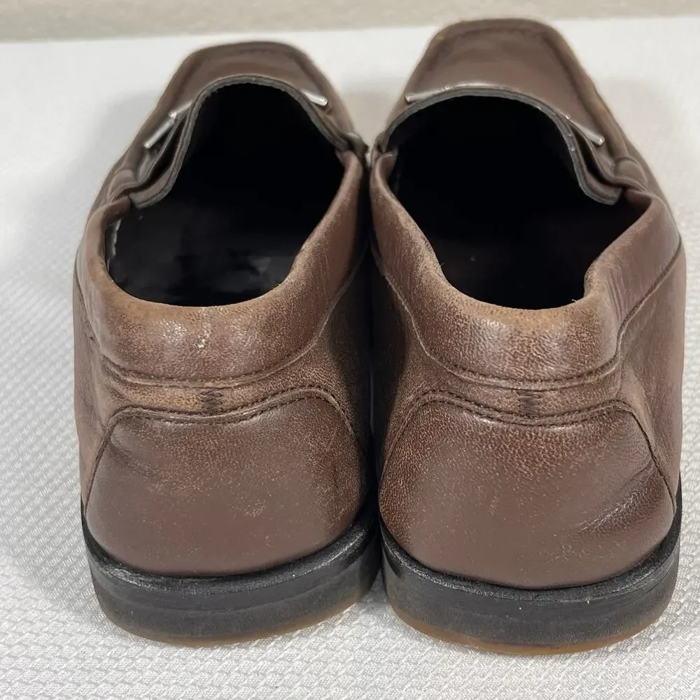Salvatore Ferragamo Gancini Logo Plate Loafers Brown‎ Leather Men's Size 8.5 D